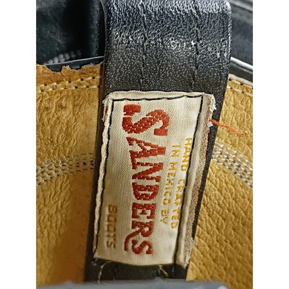 Vtg Sanders Leather Bootmakers Men 10.5 D Cowboy Boots Black Western El Paso